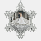 新婚第1回クリスマスフォトシルバー絵を描 スノーフレークピューターオーナメント (正面)