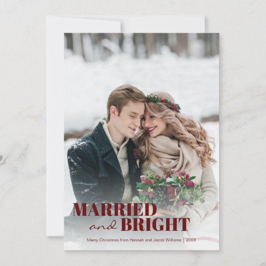 新婚結婚したと明るいクリスマス シーズンカード (正面)