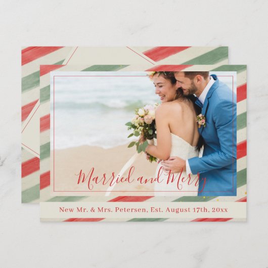 新婚結婚したと赤いメリークリスマスの写真 シーズンポストカード (正面/裏面)
