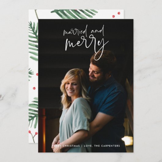 新婚結婚したカメリーップルの写真クリスマス シーズンカード (正面/裏面)