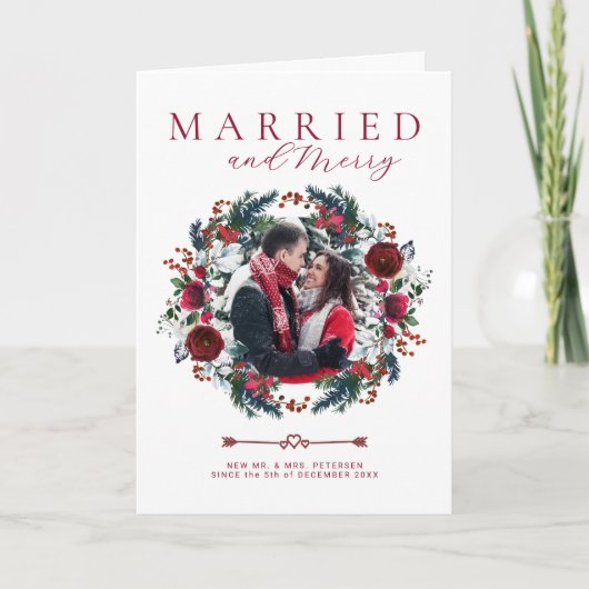 新婚結婚した写真メリークリスマス シーズンカード (正面)