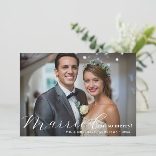 新婚結婚した初めてのクリスマスメリー写真 シーズンカード (スタンド正面)