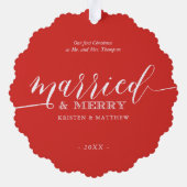 新婚結婚した者メリーのクリスマス写真 オーナメントカード (裏面)