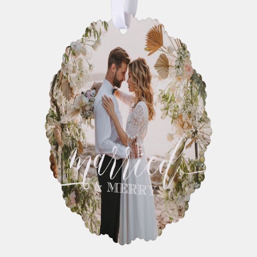 新婚結婚した者メリーのクリスマス写真 オーナメントカード (左)