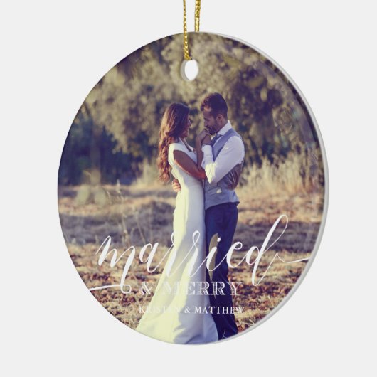 新婚結婚した者メリーのクリスマス写真 セラミックオーナメント (左)