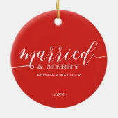 新婚結婚した者メリーのクリスマス写真 セラミックオーナメント (裏面)