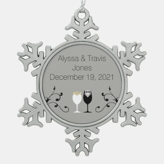 新婚者のオーナメント スノーフレークピューターオーナメント (正面)