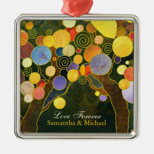 新婚者のカップルの結婚祝いのオーナメント: 愛木 メタルオーナメント (正面)