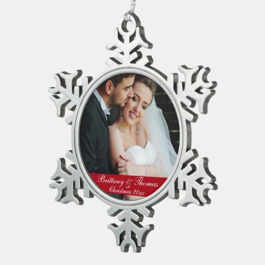 新婚者の結婚式の写真のクリスマスのオーナメントのSn スノーフレークピューターオーナメント (右)