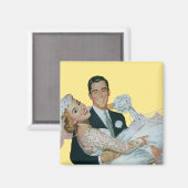 新婚者、幸せな新郎新婦を結婚するヴィンテージ マグネット (正面/裏面)