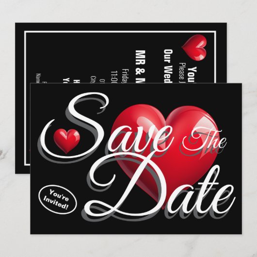 新婚記念日をお祝いするハートのウェディングSave The Date 招待状 (正面/裏面)