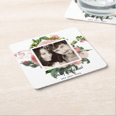 新婚赤面ピンクローゼズボタニカルフローラ写真 スクエアペーパーコースター (アングル)