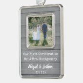 新婚1クリスマスフォトグレ素朴ーフェイクウッド シルバープレートフレームオーナメント (左)