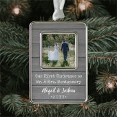 新婚1クリスマスフォトグレ素朴ーフェイクウッド シルバープレートフレームオーナメント
