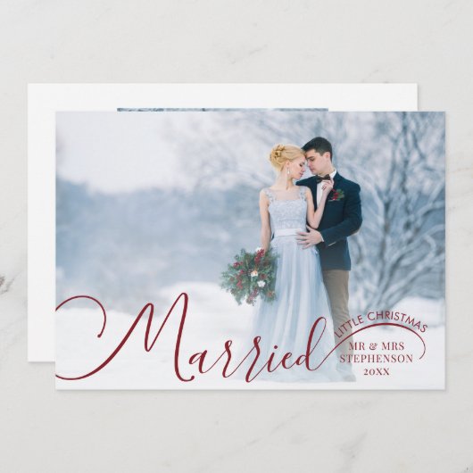 新婚2フォトスクリプト結婚したリトルクリスマス シーズンカード (正面/裏面)