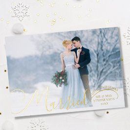 新婚2フォトスクリプト結婚したリトルクリスマス 箔シーズンカード