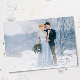 新婚2フォトスクリプト結婚したリトルクリスマス 箔シーズンカード