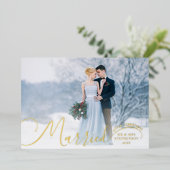 新婚2フォトスクリプト結婚したリトルクリスマス 箔シーズンカード (立ち正面)