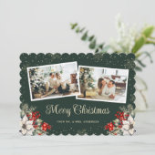 新婚2枚の写真の植物の緑のメリークリスマス シーズンカード (スタンド正面)