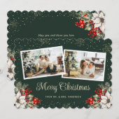 新婚2枚の写真の植物の緑のメリークリスマス シーズンカード (正面/裏面)