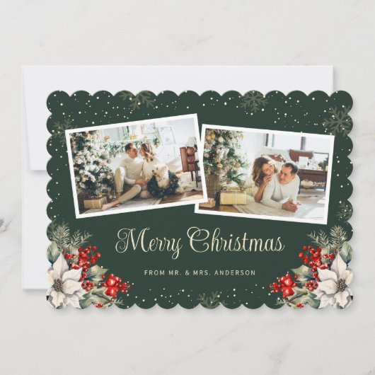 新婚2枚の写真の植物の緑のメリークリスマス シーズンカード (正面)