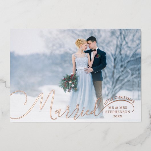 新婚2枚フォトスクリプト結婚したリトルクリスマスF 箔シーズンカード (正面)