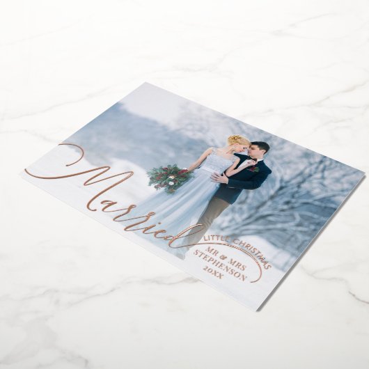 新婚2枚フォトスクリプト結婚したリトルクリスマスF 箔シーズンカード (回転した状態)