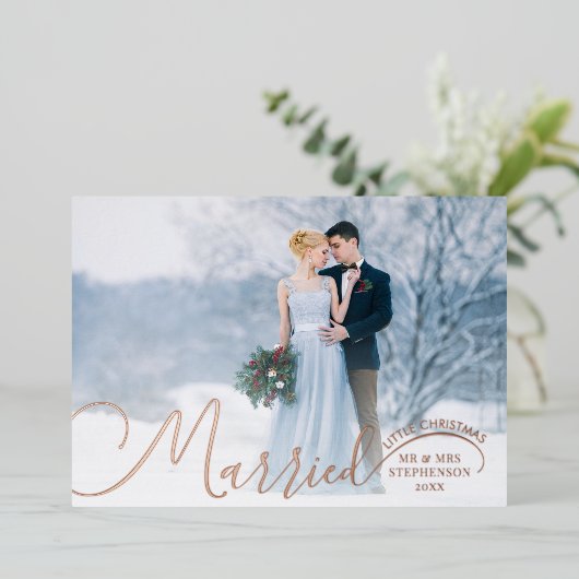 新婚2枚フォトスクリプト結婚したリトルクリスマスF 箔シーズンカード (立ち正面)