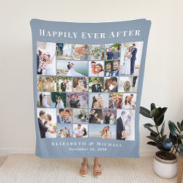 新婚30写真コラージュダスティブルー結婚ズ フリースブランケット