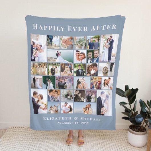 新婚30写真コラージュダスティブルー結婚ズ フリースブランケット