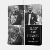 新婚3 x写真とメリークリスマ結婚したス セラミックオーナメント (左)