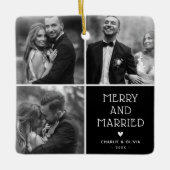 新婚3 x写真とメリークリスマ結婚したス セラミックオーナメント (正面)