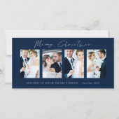新婚4枚の写真ネイビーメリークリスマス シーズンカード (正面)