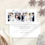 新婚4枚の写真ホワイトメリークリスマス シーズンカード<br><div class="desc">新婚4枚の写真ホワイトスクリプトホワイトメリークリスマス。デジタルおよび印刷で利用可能。そしてモダンミニマルな人で、メリースタイリッシュ・クリスマスの台本を用意した。サンプル写真を自分の結婚お気に入りに置き換え、必要に応じて各側の残りの単語をカスタマイズする。</div>