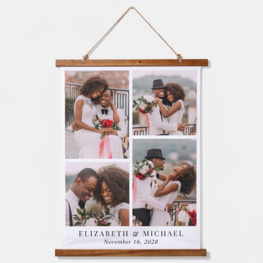 新婚4枚フォトコラージュ結婚ズ 吊り下げ型タペストリー (正面)