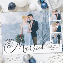 新婚5枚写真のクリスマスカード 結婚のご挨拶