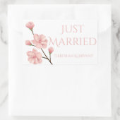 新婚 ウェディング ピンク 桜 花 長方形シール (バッグ)