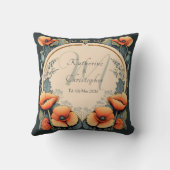 新婚 ヴィンテージ フラワー モノグラム ポピー アートヌーボー クッション (裏面)