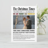 新婚 私たちの初めてのクリスマス 新聞スタイルの写真 シーズンカード (スタンド正面)