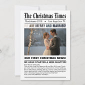 新婚 私たちの初めてのクリスマス 新聞スタイルの写真 シーズンカード (正面)