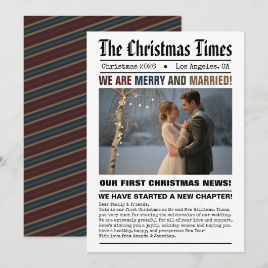 新婚 私たちの初めてのクリスマス 新聞風写真カード シーズンカード (正面/裏面)