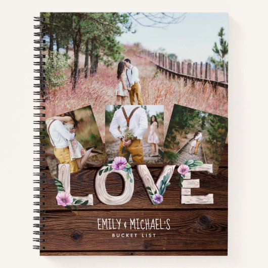 新婚BUCKET LISTフォトパープル素朴フローラ ノートブック (正面)