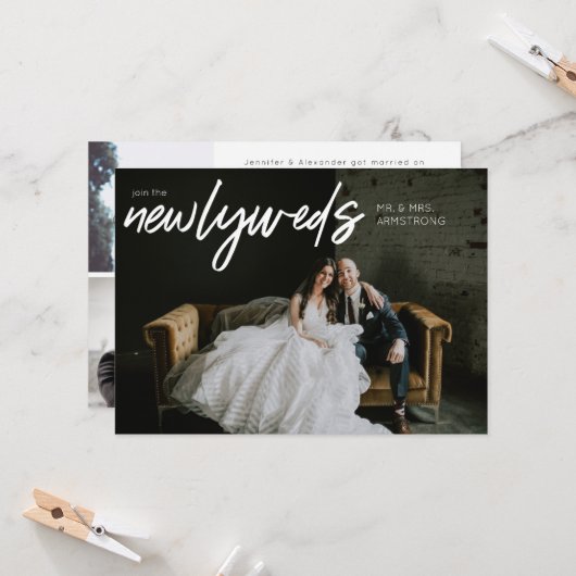 新婚W水平3フォトウェディングレセプション 招待状 (正面/裏面インサイチュ)