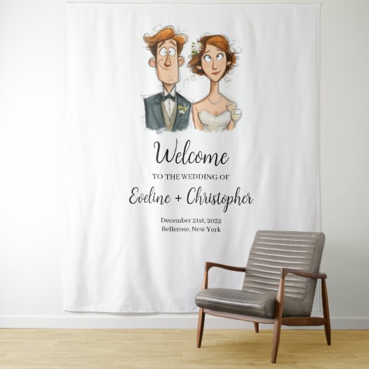 新婦おもしろいと新郎結婚の背景色 タペストリー (インサイチュ)