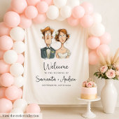 新婦おもしろいと新郎結婚の背景色 タペストリー