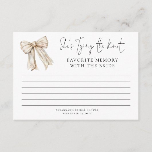 新婦お気に入りの付きメモリークリーム弓ブライダルシャワー カード (正面)