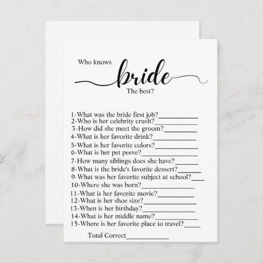 新婦が一番よく知っているのは誰？ 結婚前のお祝いパーティーのゲーム ポストカード (正面/裏面)