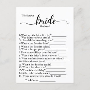 新婦が一番よく知っている人は誰? 結婚前のお祝いパーティーのゲーム ポストカード