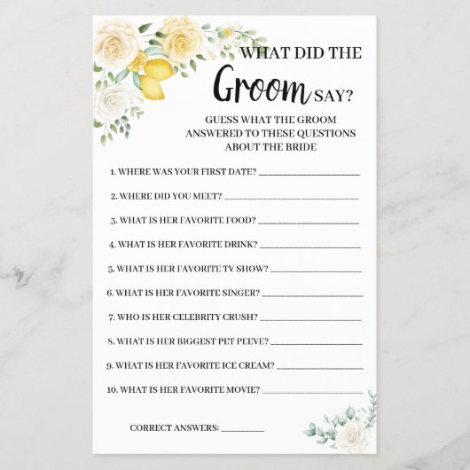 新婦が言う レモン＆ローズ ブライダルシャワー ゲーム カード (正面)