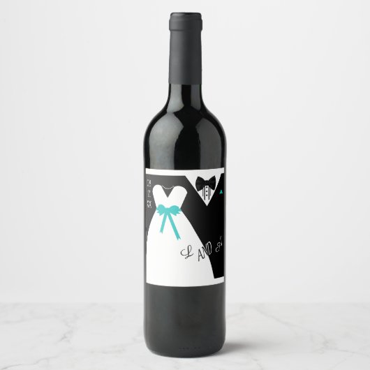 新婦とカスタマイズ新郎の色結婚の ワインラベル (正面)